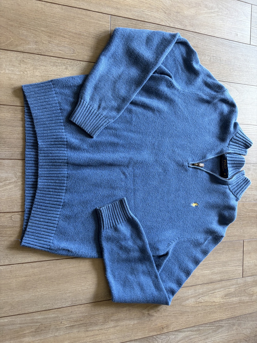 Ralph Lauren Men's Blue Sweater Size M Quarter Zip 100% Cotton Pullover Knit
